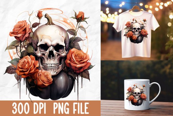 Download Grunge Gothic Retro Halloween Skull Rose - Halloween skull Collection